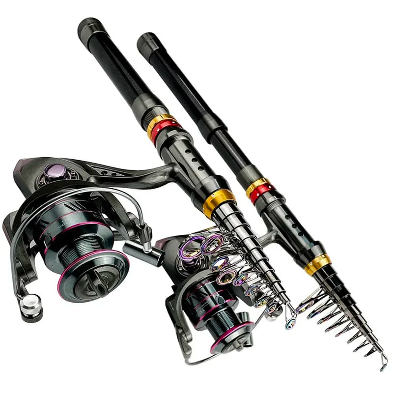Telescopic Carbon Fiber Spinning Fishing Rod & Reel Combo Kit 1.8-3.6m