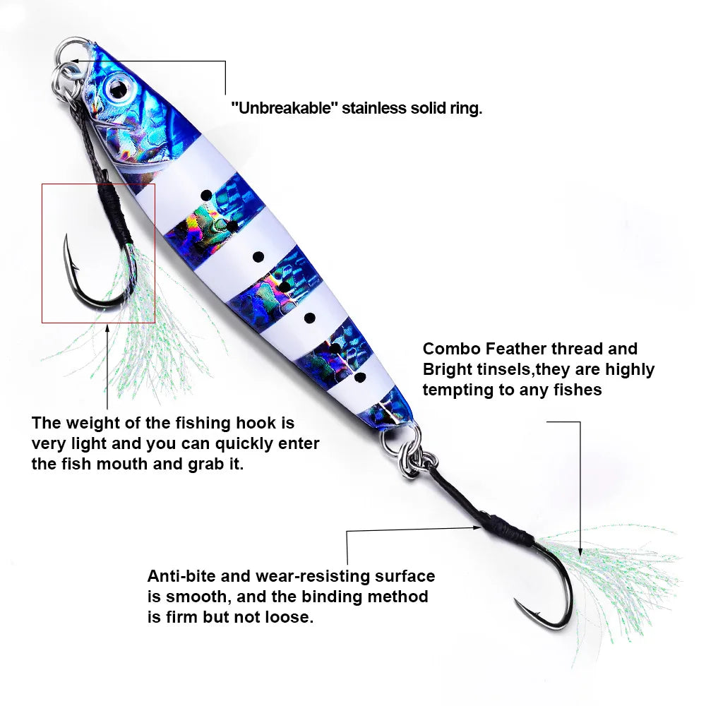 10 Assist Hooks 11-19# PE Line Feather Solid Ring Jigging Assist Fishhooks 5-80g Lures
