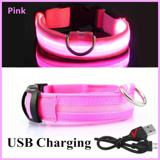 LED Glowing Dog Collar Flashing Rechargeable Luminous Night Harness Dogs/Pets