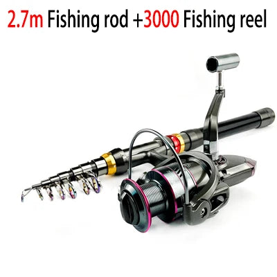 Telescopic Carbon Fiber Spinning Fishing Rod & Reel Combo Kit 1.8-3.6m