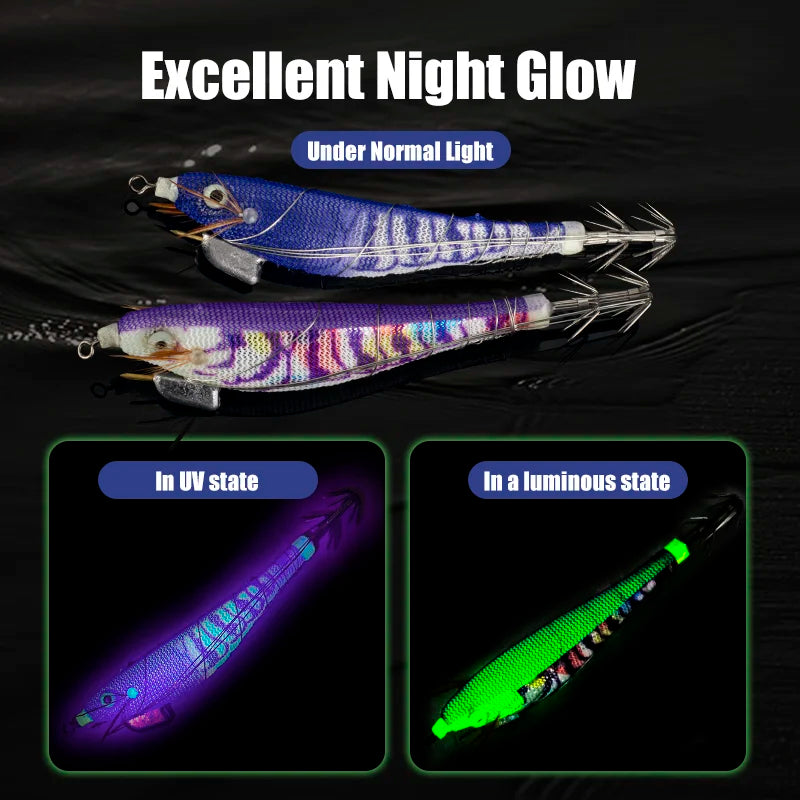 LeyDun Luminous Squid Jig Set - Glow Night Fishing Lures