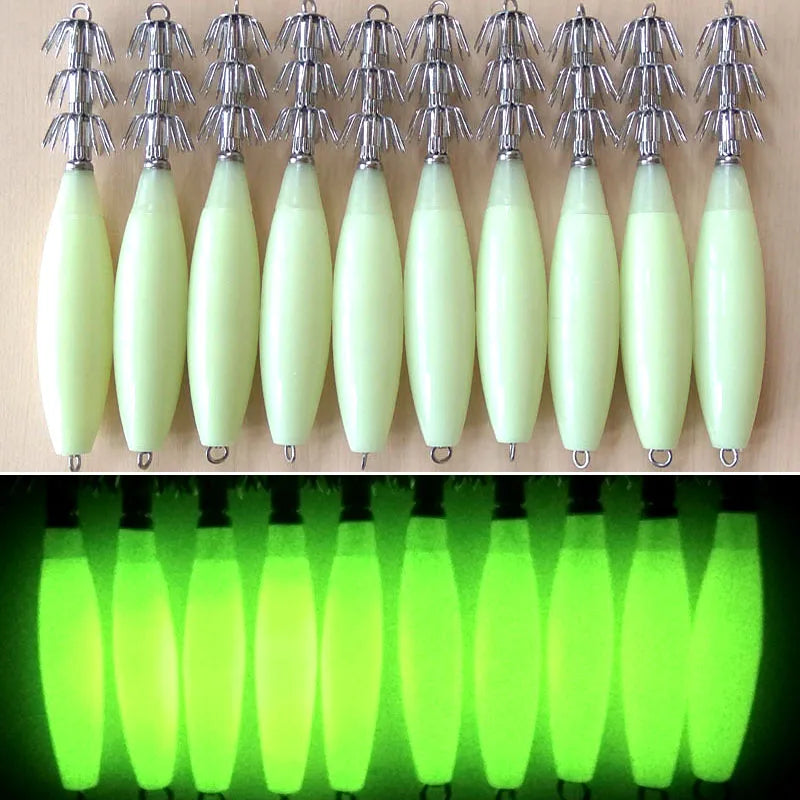 LumaLure Glow Squid Jigs - Luminous Lure With Sharp Hook