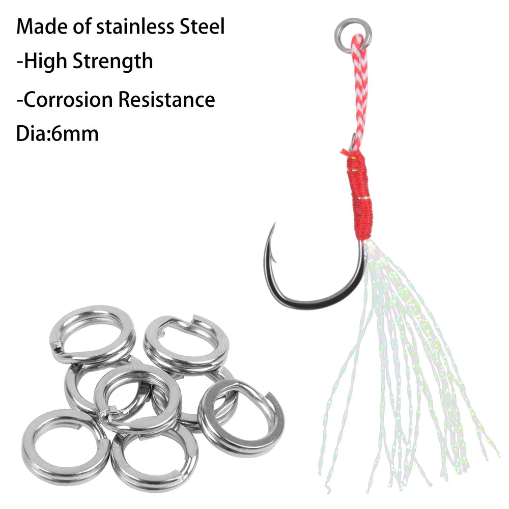 Assist Hooks for slow jigging Metal Jig Barbed Hook With Teaser Feather 50Pcs