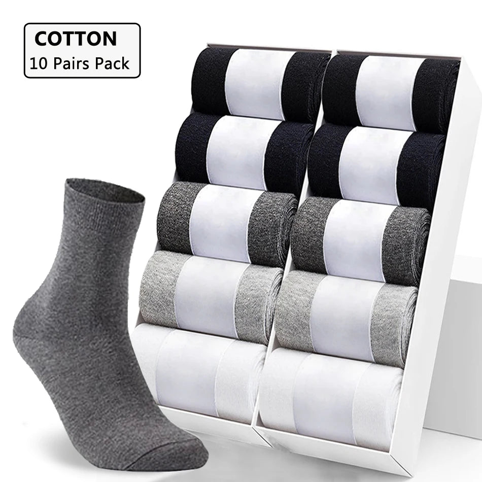 10 Pairs Men's Cotton Socks Black Business Men Socks Soft Breathable Plus Size 38-47