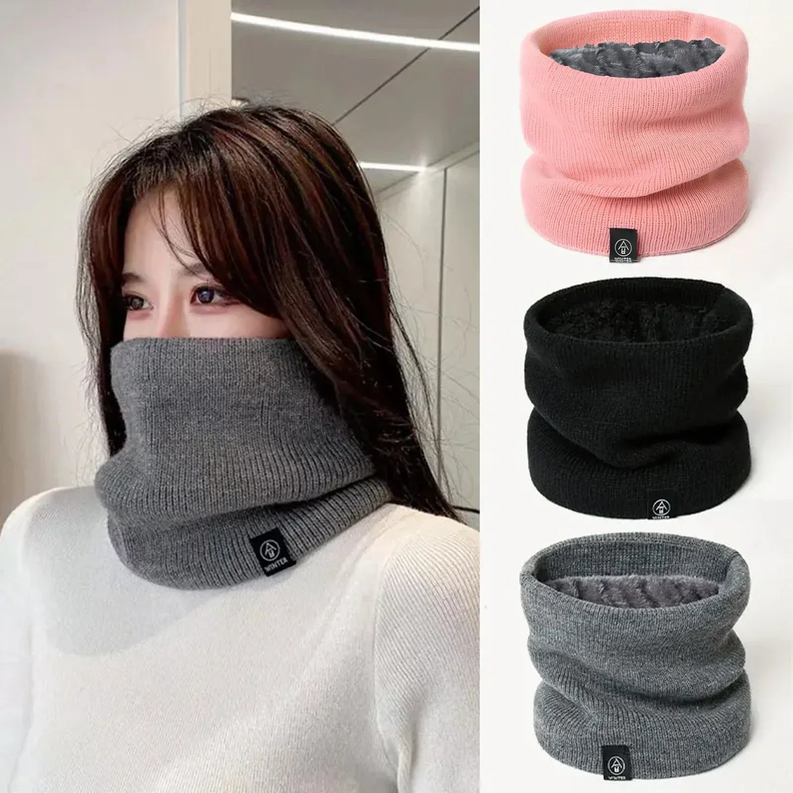Knitted Solid Color Scarfs Face Mask for Skiing Hiking Cycling