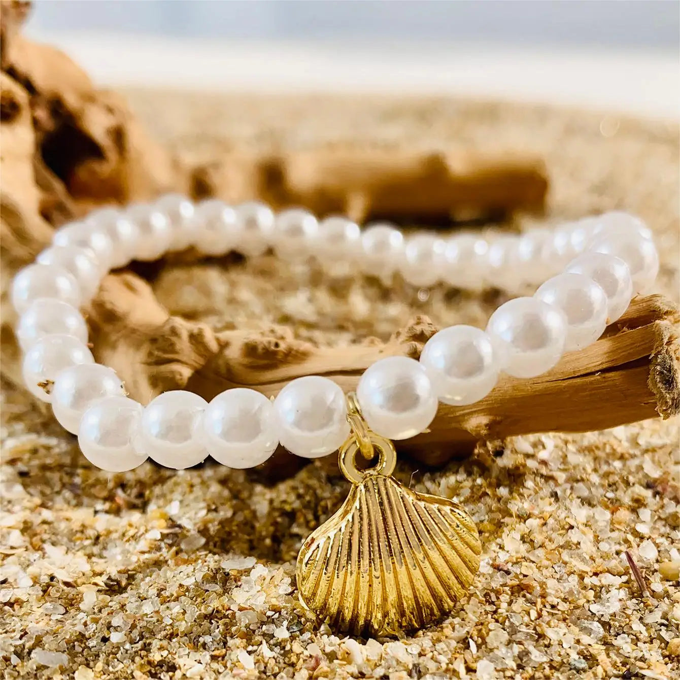 Tocona 5pcs/set Bohemian Imitation Pearl Bracelets for Women Ethnic Style Shell Beaded Bangles Summer Beach Jewelry