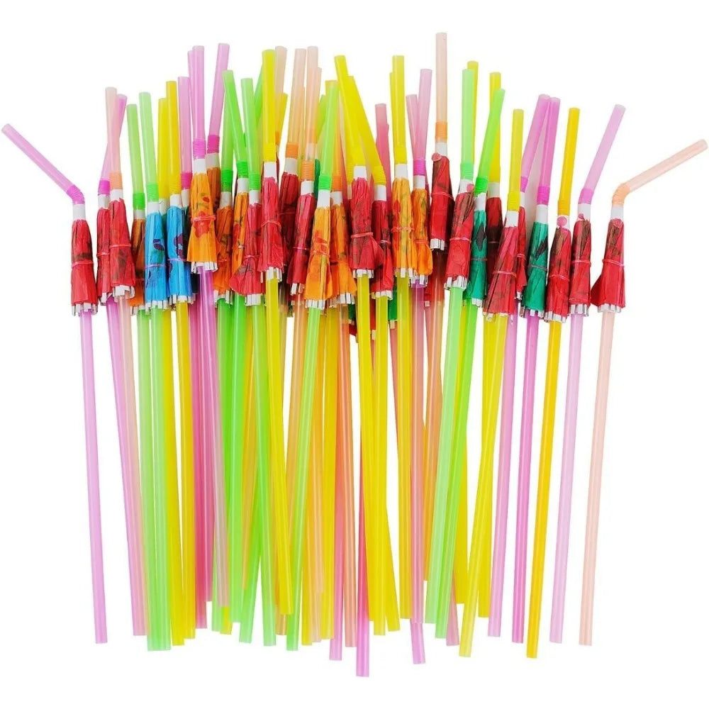 50pcs Umbrella Parasol Drinking Straws Hawaiian Beach Cocktail Party Decorations Supplies