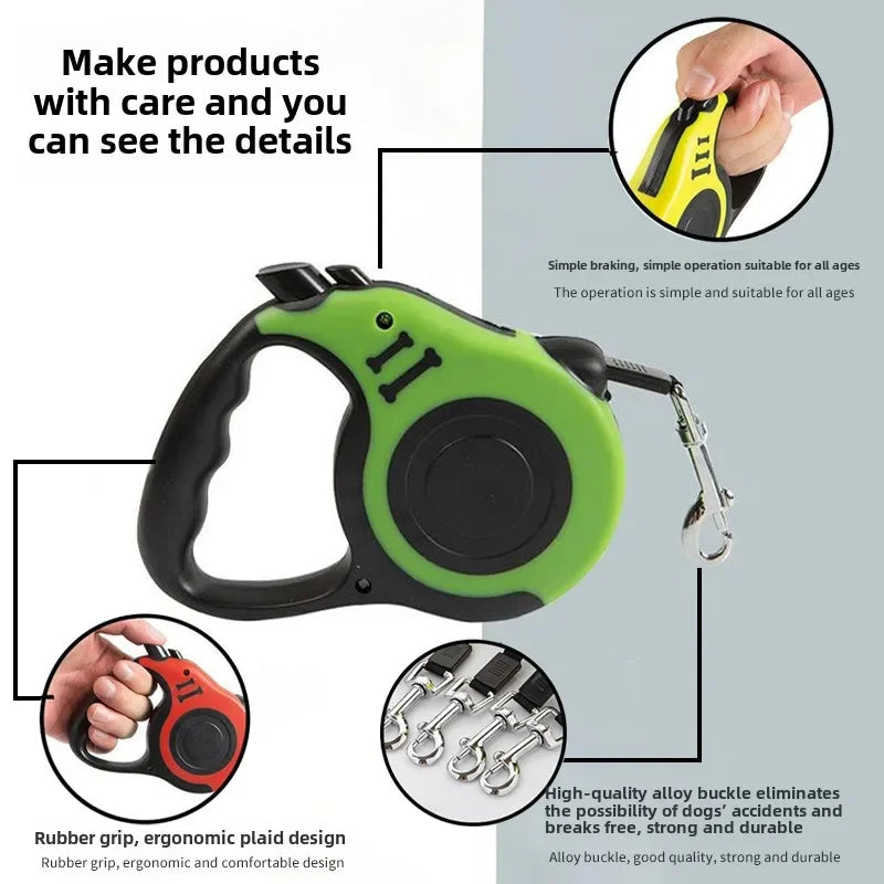 Dog Leash Strong Nylon Puppy Lead For Small Medium Large Dogs Automatic Retractable Durable 3m 5m