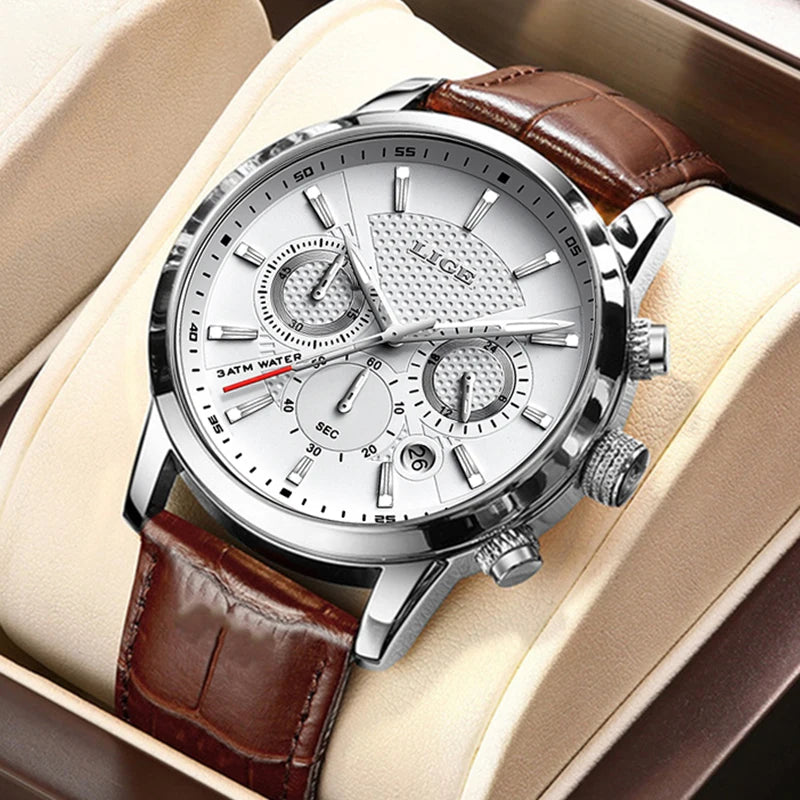 LIGE 2025 Watch Men Fashion Sports Quartz Clocks Mens Watches Top Brand Leather Military Waterproof Date Watch