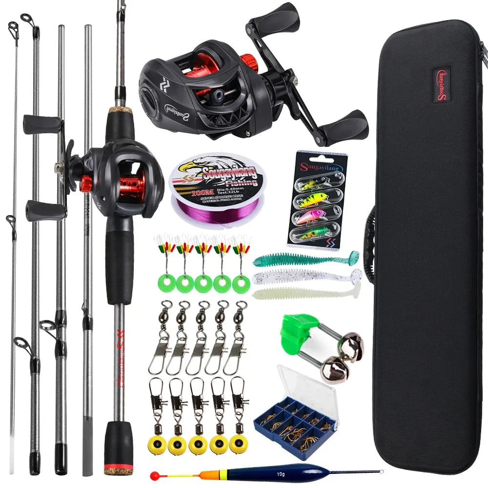Baitcasting Fishing Rod and Reel Combo 5 Section Fishing Rod and 7.2:1 Gear Ratio Reel Full Kit forSport Fishing