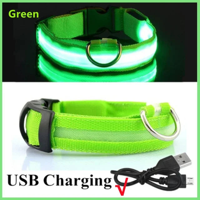 LED Glowing Dog Collar Flashing Rechargeable Luminous Night Harness Dogs/Pets
