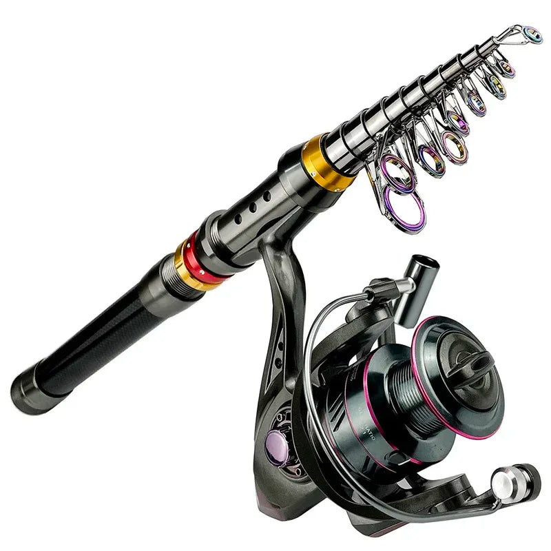 Telescopic Carbon Fiber Spinning Fishing Rod & Reel Combo Kit 1.8-3.6m