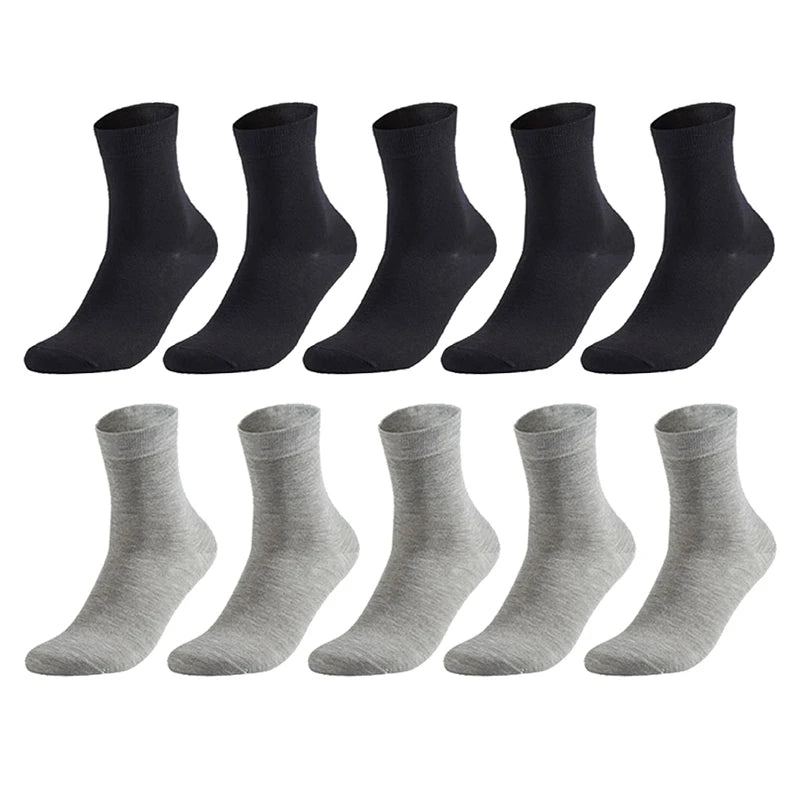 10 Pairs Men's Cotton Socks Black Business Men Socks Soft Breathable Plus Size 38-47