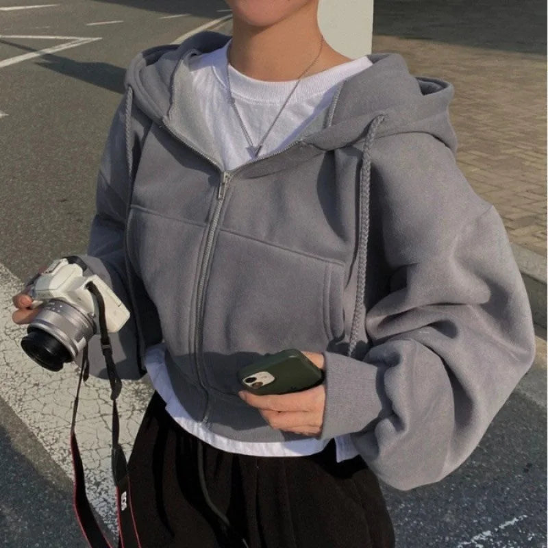 Insfleece Navy Cropped Hooded Sweatshirt - Warm Silhouette