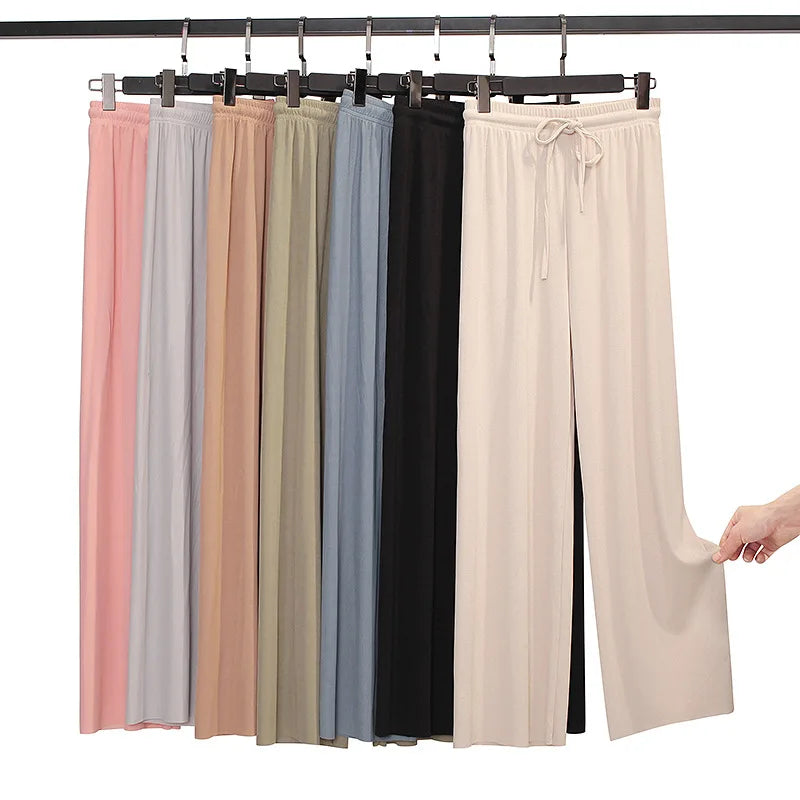 IceSilk Women Ankle Length Wide Leg Pants - Elastic Waist