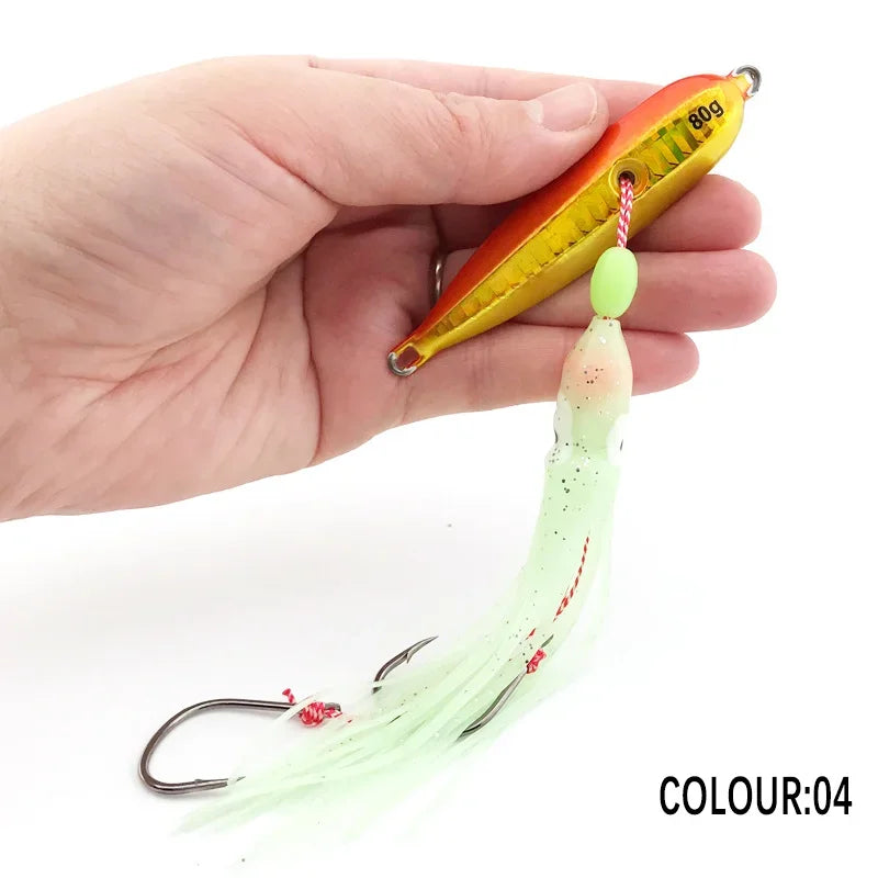 1Pcs Inchiku Jig Lures 40g-200g Slow Metal Jig Luminous Squid Hook Sinking Saltwater Spinning Fishing for Marlin Snapper Grouper