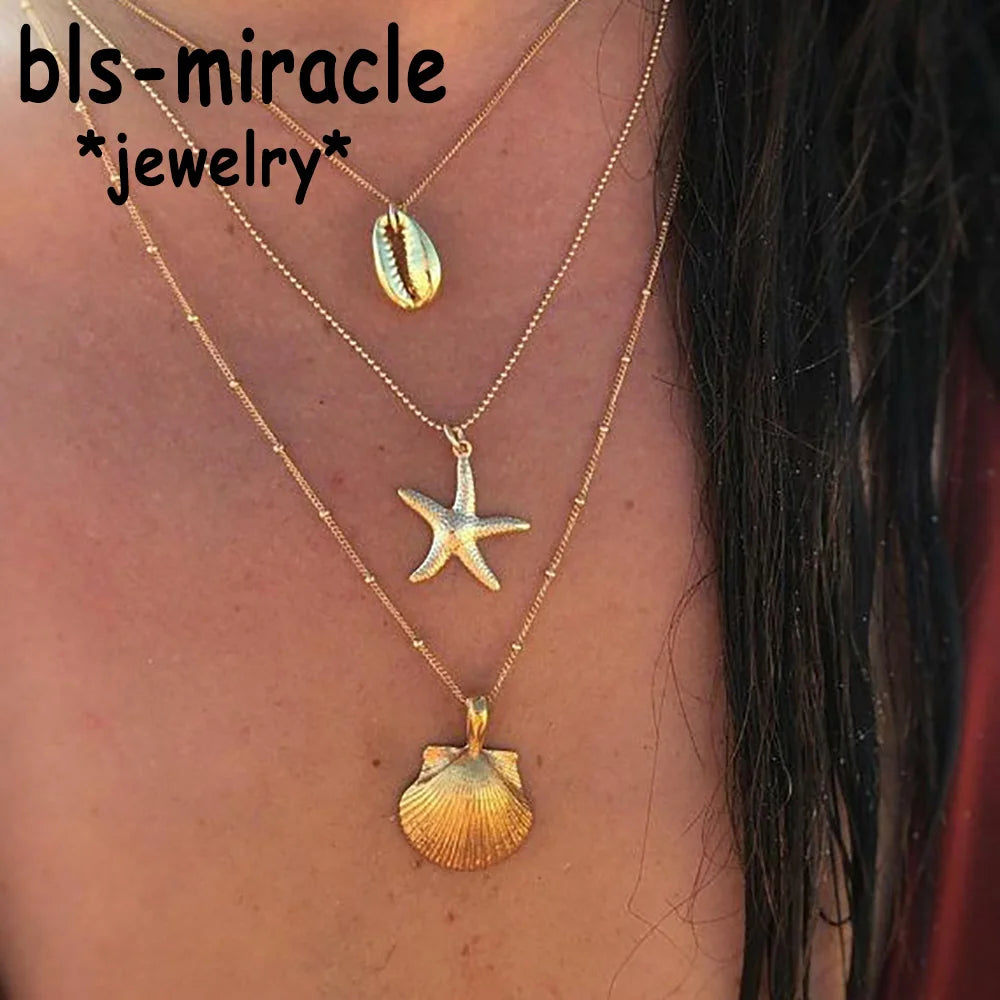 Women’s Starfish Multi layer Necklaces & Pendant - Gold Beach Style Choker