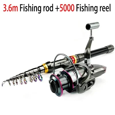 Telescopic Carbon Fiber Spinning Fishing Rod & Reel Combo Kit 1.8-3.6m