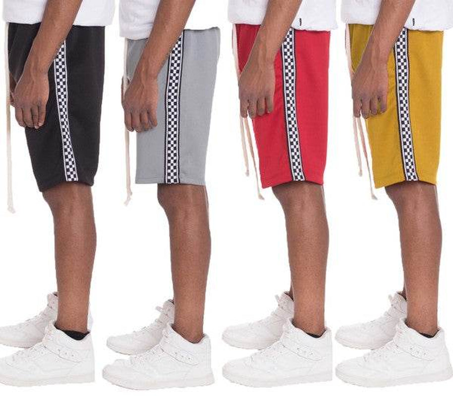 Weiv Mens Checkered Stripe Track Shorts - Elastic Waist