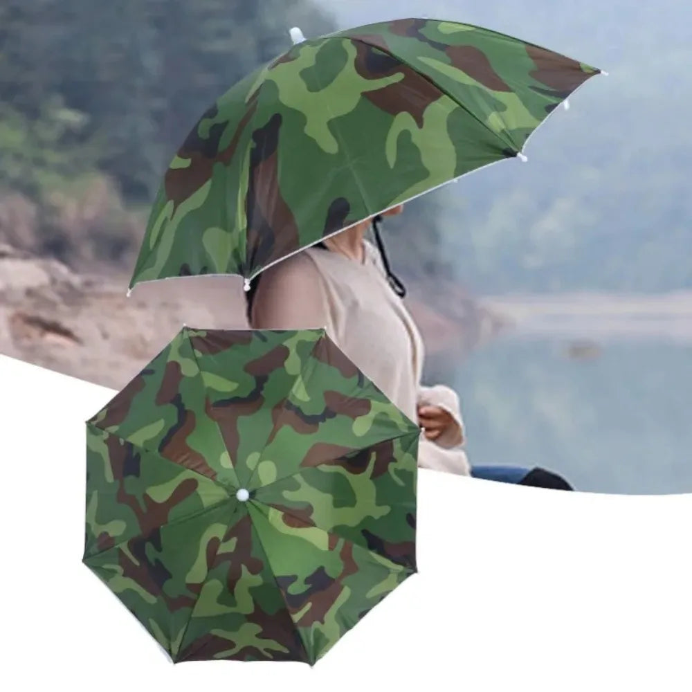 Portable Rain Umbrella Hat Foldable Outdoor Sun Shade Caps Waterproof Camping Fishing Headwear Cap Head-Mounted Beach Head Hats