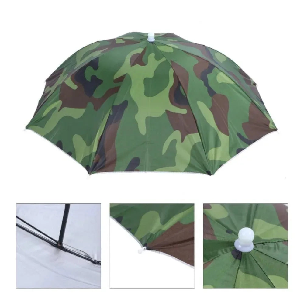 Portable Rain Umbrella Hat Foldable Outdoor Sun Shade Caps Waterproof Camping Fishing Headwear Cap Head-Mounted Beach Head Hats