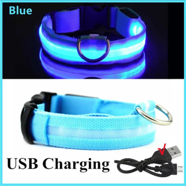 LED Glowing Dog Collar Flashing Rechargeable Luminous Night Harness Dogs/Pets