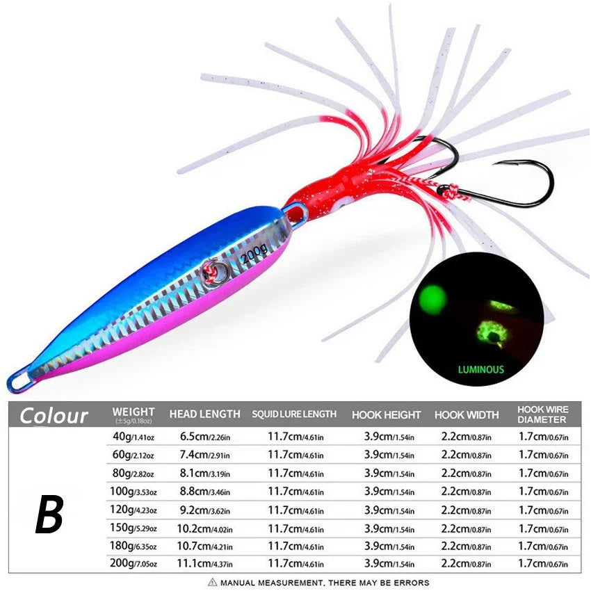 Inchiku Jig Lures 40g-200g - Luminous Squid Hook Saltwater