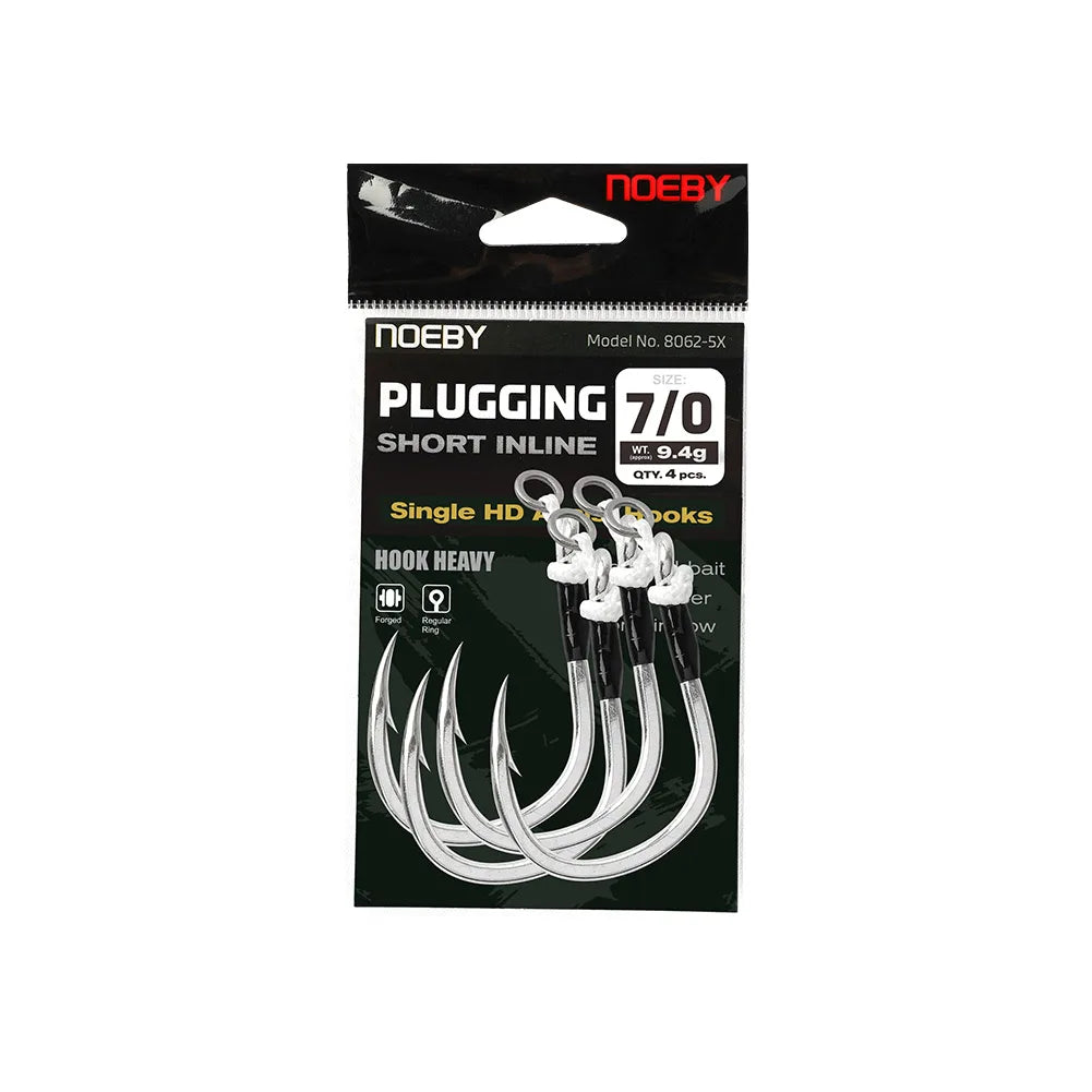 NOEBY Plugging Inline Single Assist Hook 5X Fishing Hooks 4/0 5/0 6/0 7/0 Lure Hooks Big Game Saltwater Tuna GT Fishing Tackle