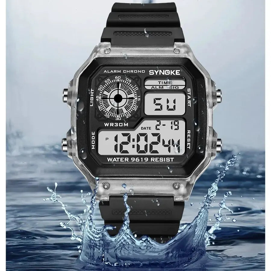 SYNOKE Digital Men’s Multifunction Sports Luminous Waterproof Wristwatch