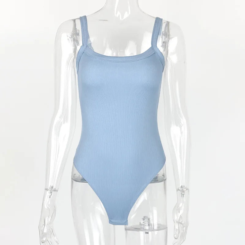 VivaLine White Summer Sleeveless Bodysuit - Slim Fit