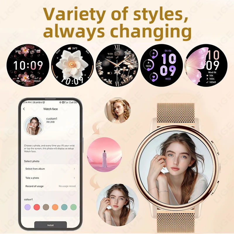 LIGE Women’s Health Monitor, Waterproof Sports Bluetooth Call Smartwatch