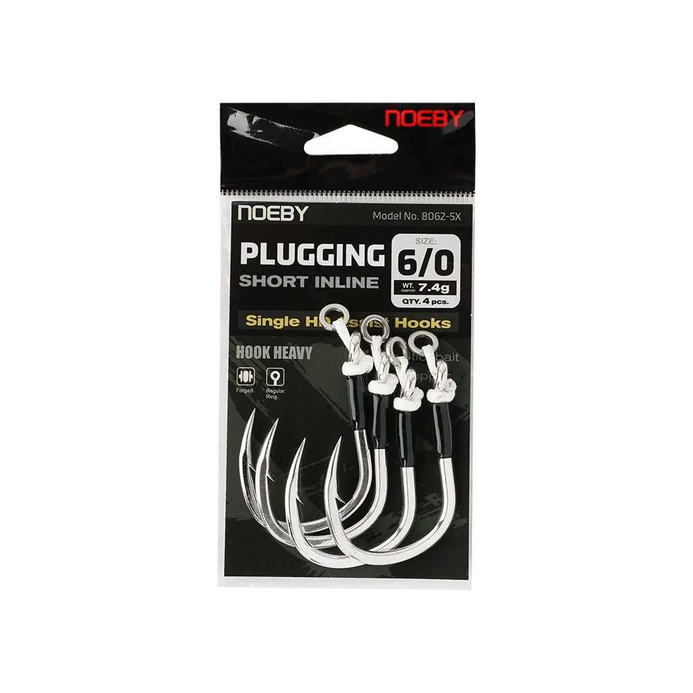 NOEBY Plugging Inline Single Assist Hook 5X Fishing Hooks 4/0 5/0 6/0 7/0 Lure Hooks Big Game Saltwater Tuna GT Fishing Tackle