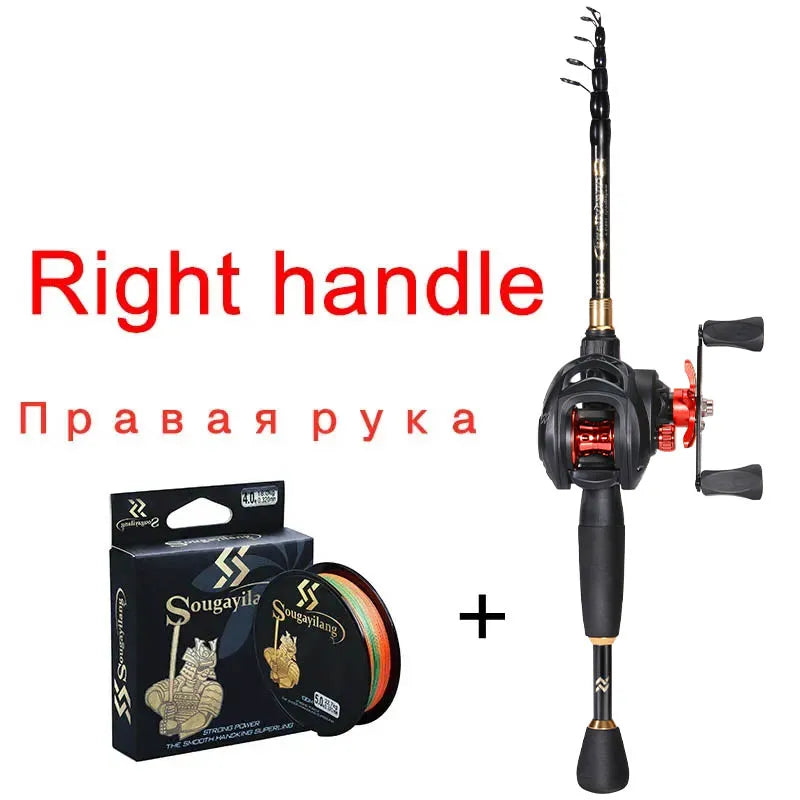 Sougayilang 1.8-2.4m Casting Fishing Combo Telescopic Fishing Rod and 7.2:1 High Speed Fishing Reel with 150M Line Pesca