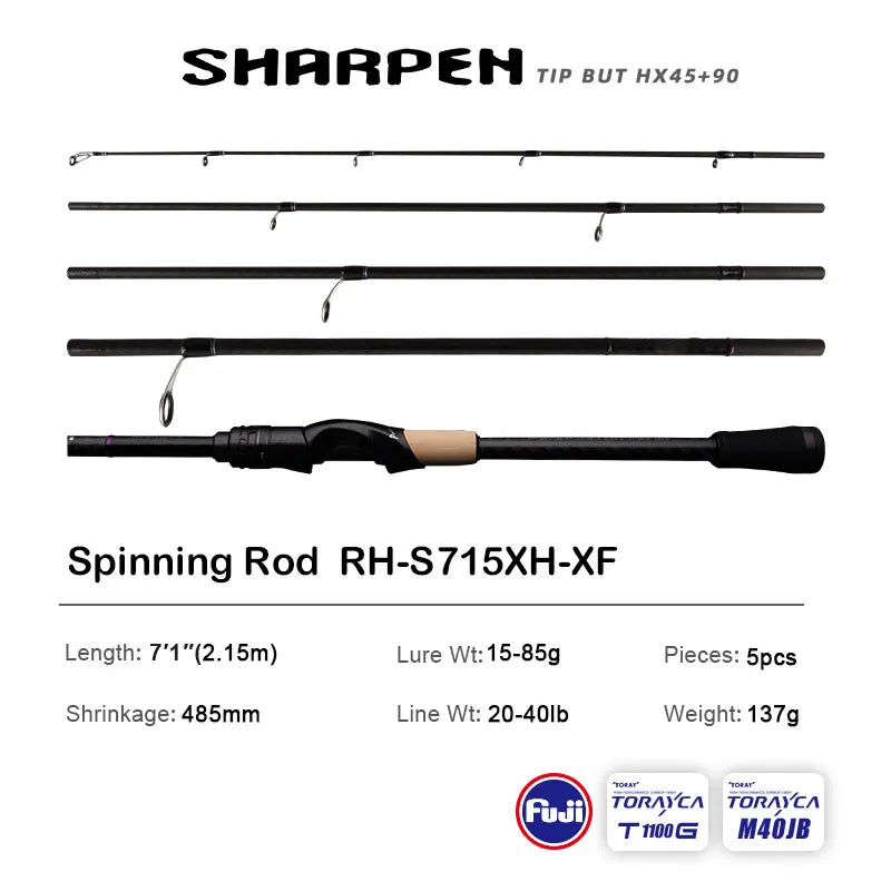Spinning/Conventional Travel Rods, Long XF/MF Action Rods FUJI Components Fishing Poles for any destination.