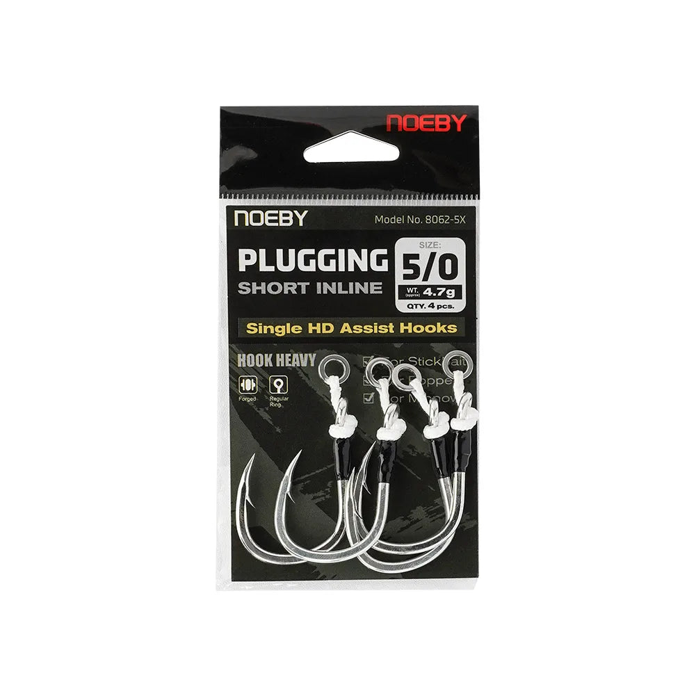 NOEBY Plugging Inline Single Assist Hook 5X Fishing Hooks 4/0 5/0 6/0 7/0 Lure Hooks Big Game Saltwater Tuna GT Fishing Tackle