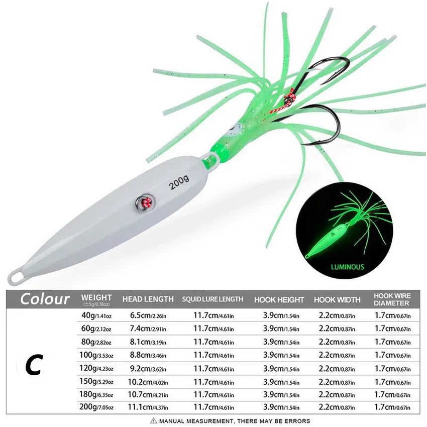 Inchiku Jig Lures 40g-200g - Luminous Squid Hook Saltwater