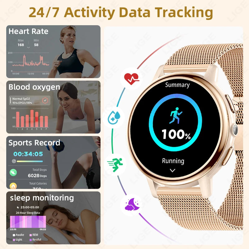 LIGE Women’s Health Monitor, Waterproof Sports Bluetooth Call Smartwatch