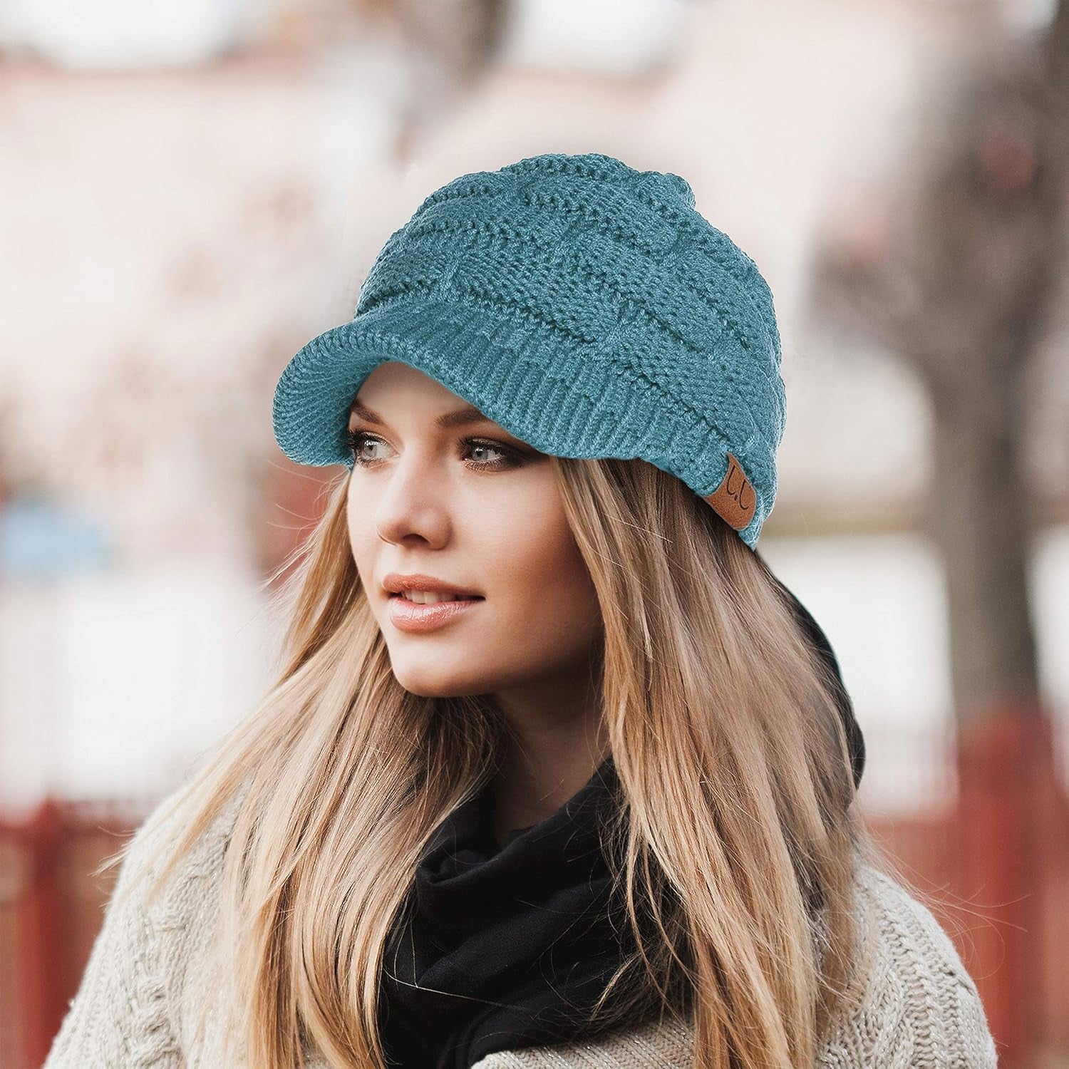 Hatsandscarf Exclusives Women's Ribbed Knit Hat - Sun Shield