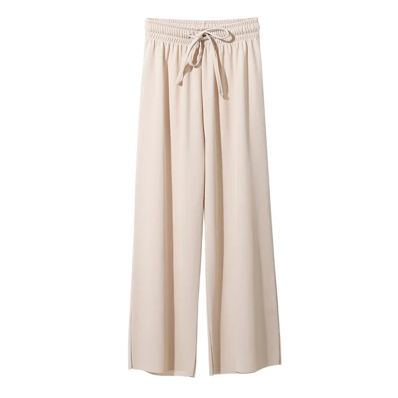 IceSilk Women Ankle Length Wide Leg Pants - Elastic Waist