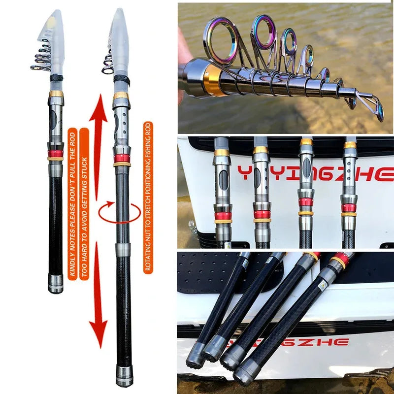 Telescopic Carbon Fiber Spinning Fishing Rod & Reel Combo Kit 1.8-3.6m