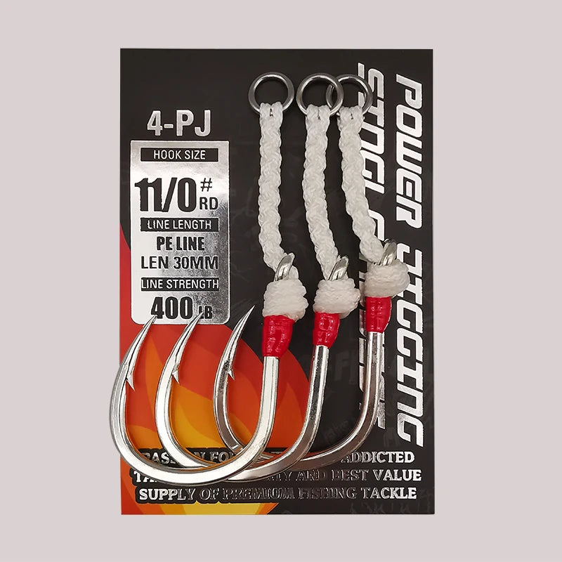 Fishing 4-PJ Power Assist Hooks Heavy Duty Big Game 3 Pack 240-400lb. PE Line