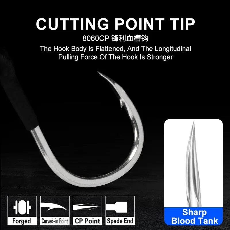 2/0 3/0 5/0 9/0 Double Assist Barbed Hook High Carbon Steel Slow Jigging Hooks with PE Line Sea Fishing Pike Metal Jigging Bait