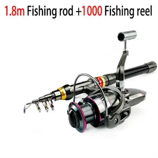 Telescopic Carbon Fiber Spinning Fishing Rod & Reel Combo Kit 1.8-3.6m