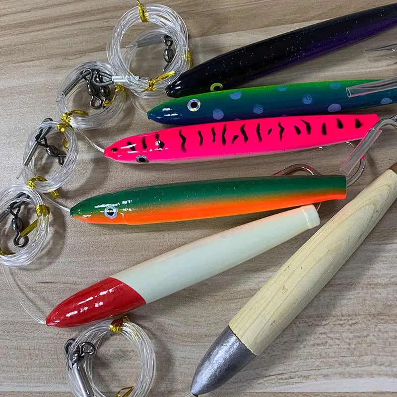 AS Cedar Plug Cast Wood Trolling Pencil Lure Wobbler Bait Seawater Angler Drag Sinking Stickbait Marlin Tuna Boat Fishing Leurre