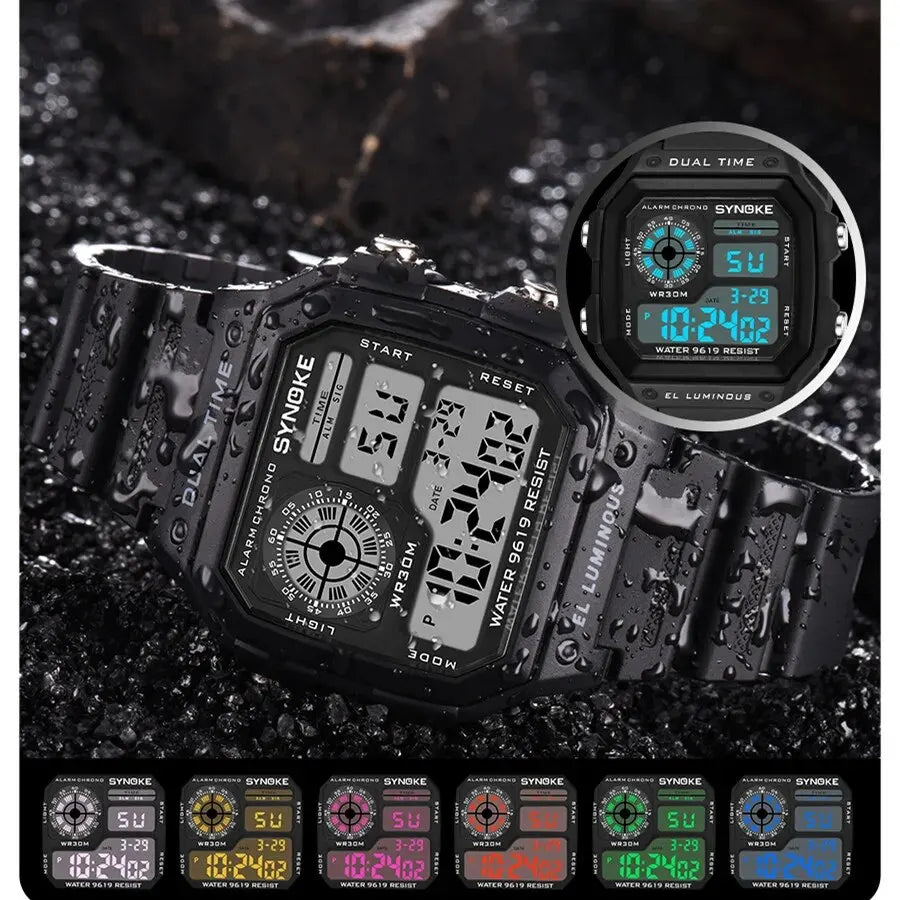 SYNOKE Digital Men’s Multifunction Sports Luminous Waterproof Wristwatch