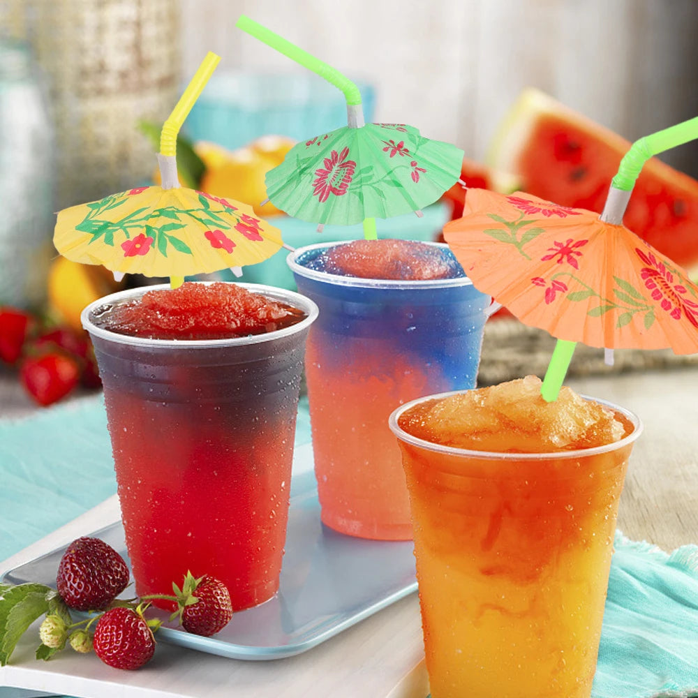 100/50/10Pcs Cocktail Umbrella Drinking Straw Disposable Bendable Straw Beach Theme Hawaii Parties Bar Cocktail Home Decoration