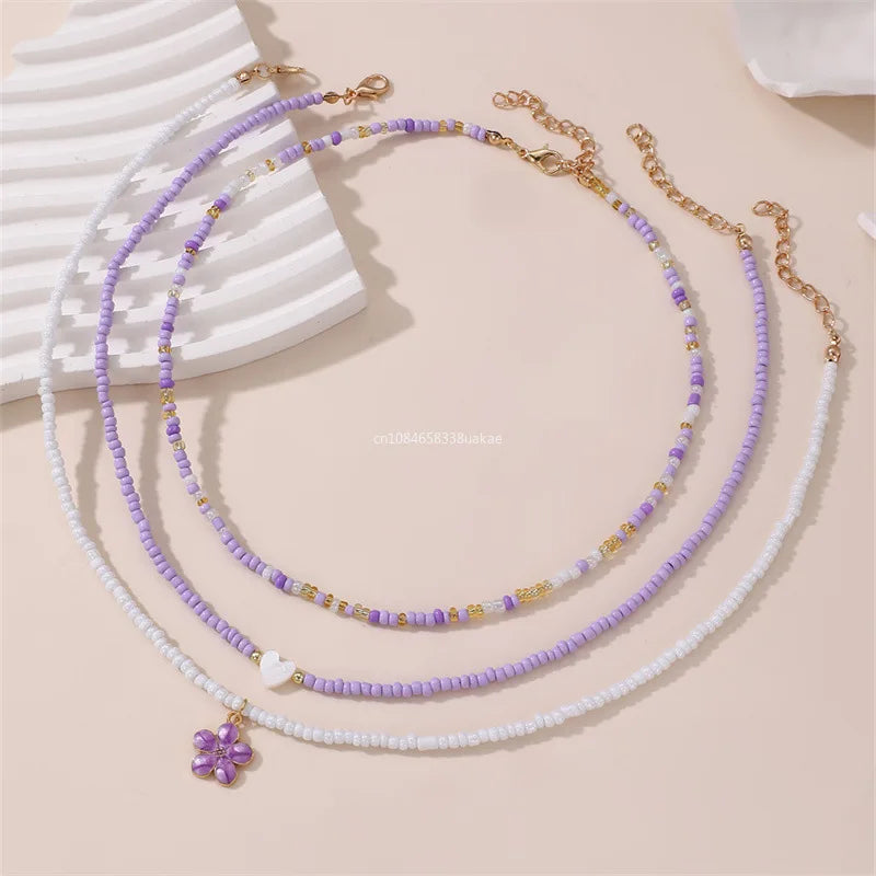 Bohemian Multilayer Rice Bead Chain Clavicle Necklace Vintage Acrylic Turtle Starfish Shell Pendant Choker Women Beach Jewelry