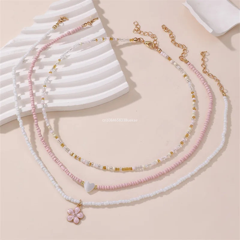 Bohemian Multilayer Rice Bead Chain Clavicle Necklace Vintage Acrylic Turtle Starfish Shell Pendant Choker Women Beach Jewelry
