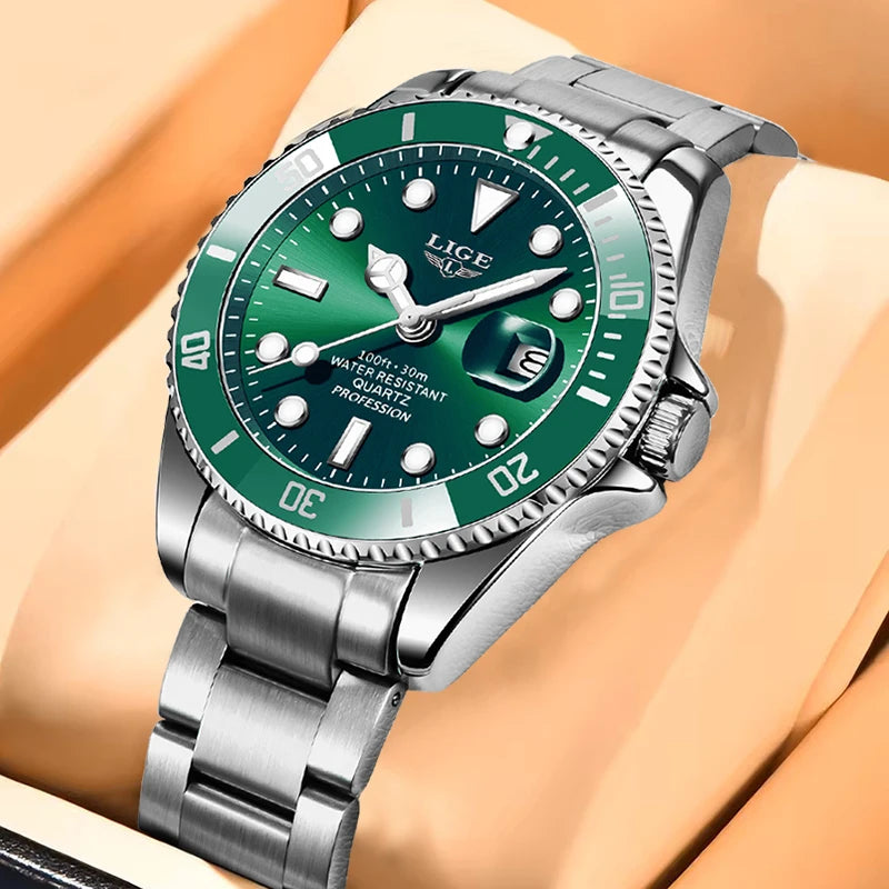 LIGE Mens Watches Diver Watch Men Military Sports Waterproof Quartz Wristwatch