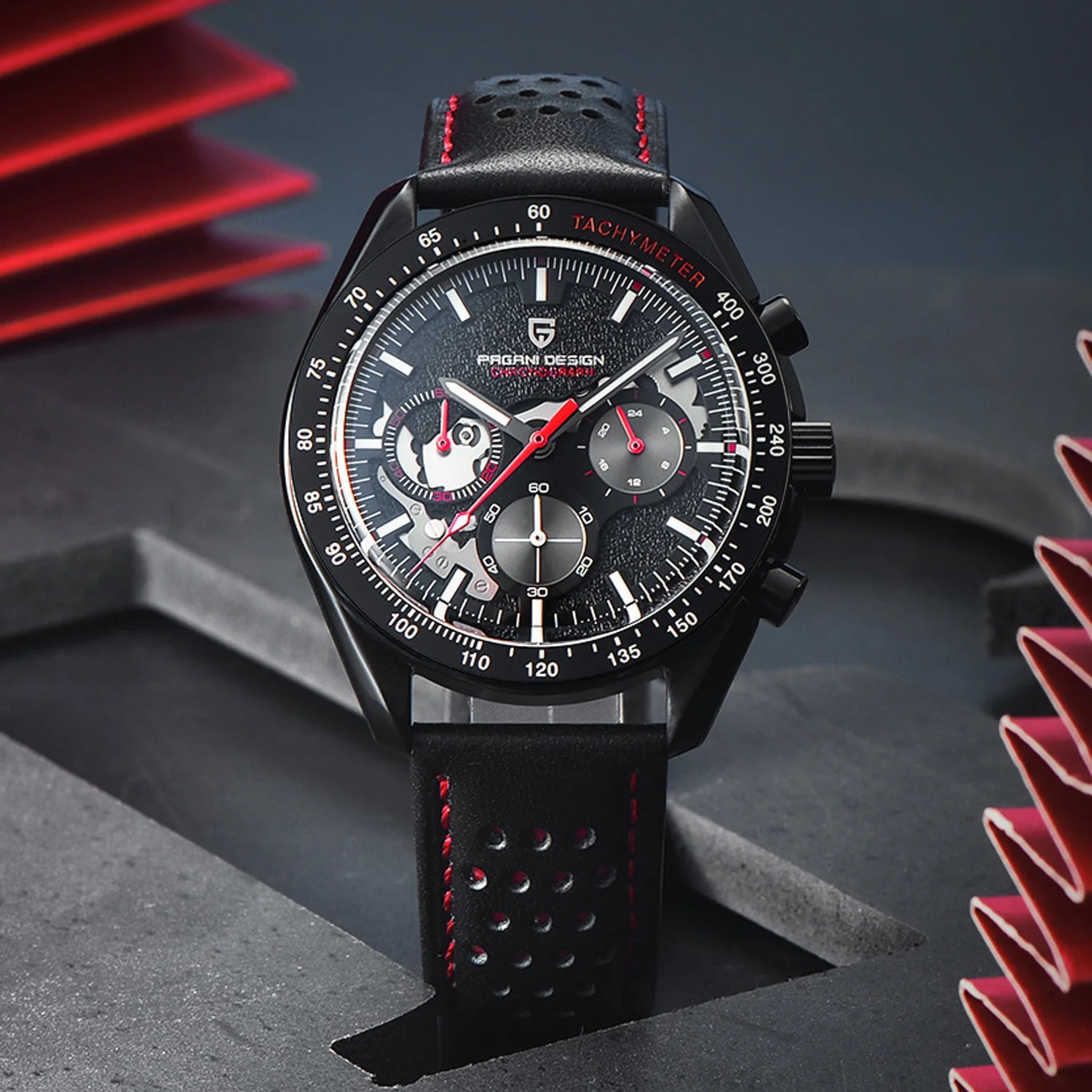 PAGANI Men's Watches Chronograph Men’s Quartz Wristwatch Leather Waterproof Sports